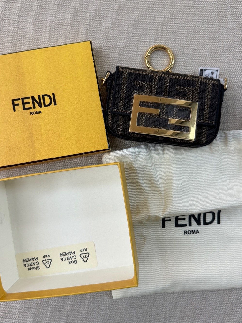Fendi Brown and Black FF Logo Mini Bag with Gold Plate